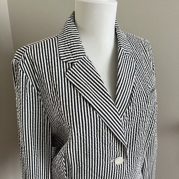 Sandro Blazer Jacket seersucker striped lightweight three button Gray White XL - Picture 5 of 12